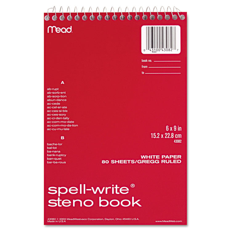 Spell-Write Wirebound Steno Pad, Gregg Rule, Randomly Assorted Cover Colors, 80 White 6 X 9 Sheets