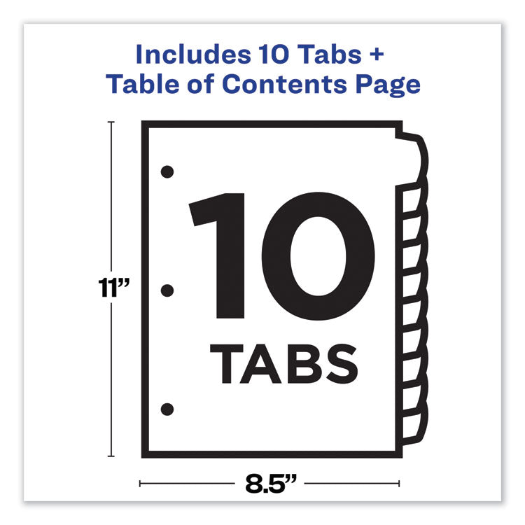 Customizable TOC Ready Index Multicolor Tab Dividers, 10-Tab, 1 to 10, 11 x 8.5, White, Traditional Color Tabs, 1 Set