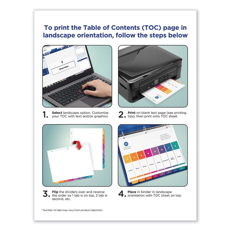 Customizable TOC Ready Index Multicolor Tab Dividers, 10-Tab, 1 to 10, 11 x 8.5, White, Traditional Color Tabs, 6 Sets