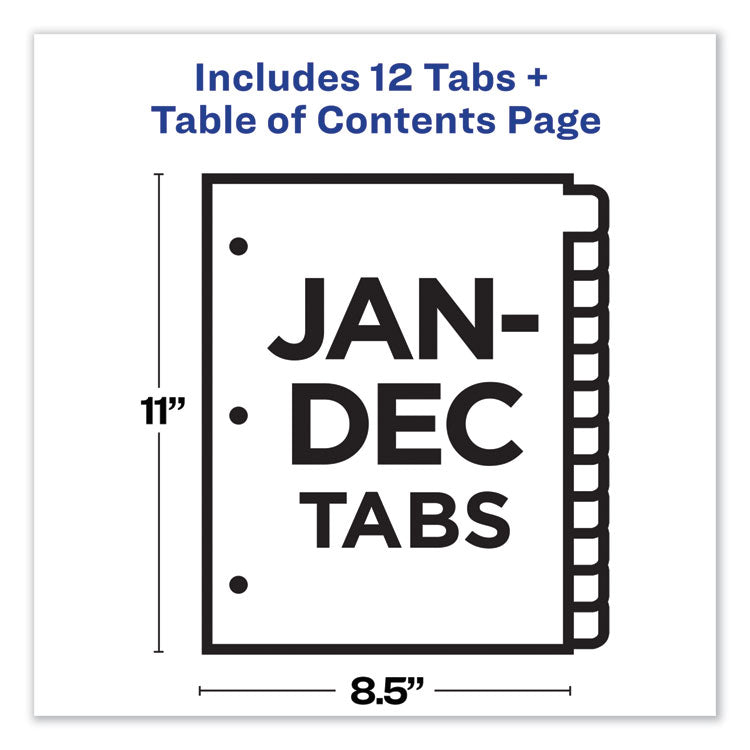 Customizable TOC Ready Index Multicolor Tab Dividers, 12-Tab, Jan. to Dec., 11 x 8.5, White, Contemporary Color Tabs, 1 Set