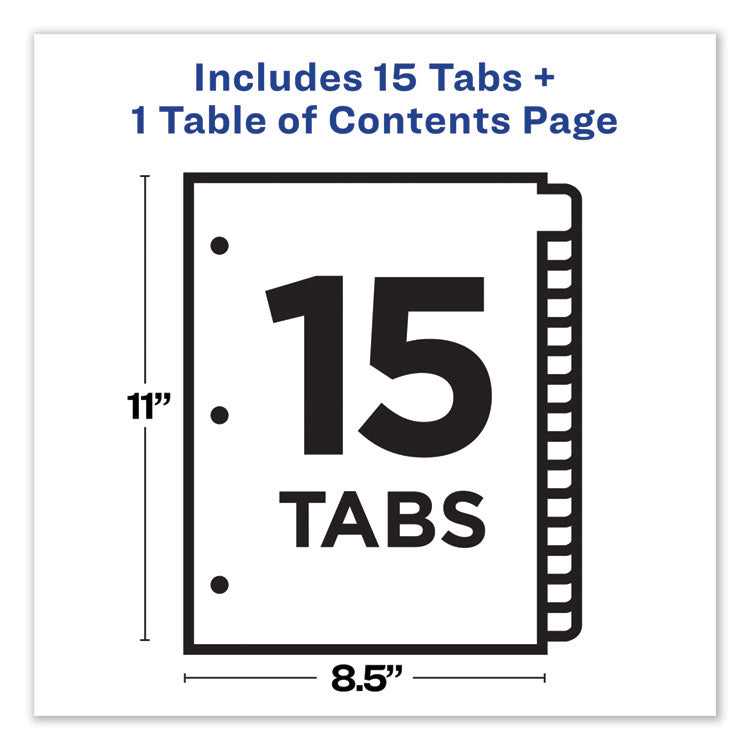 Customizable TOC Ready Index Multicolor Tab Dividers, 15-Tab, 1 to 15, 11 x 8.5, White, Traditional Color Tabs, 1 Set