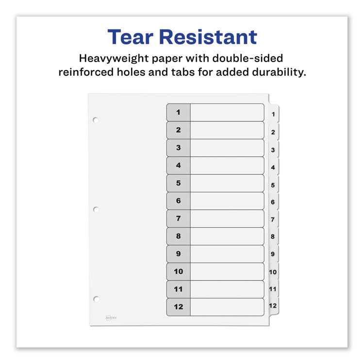 Customizable TOC Ready Index Black and White Dividers, 12-Tab, 1 to 12, 11 x 8.5, 1 Set