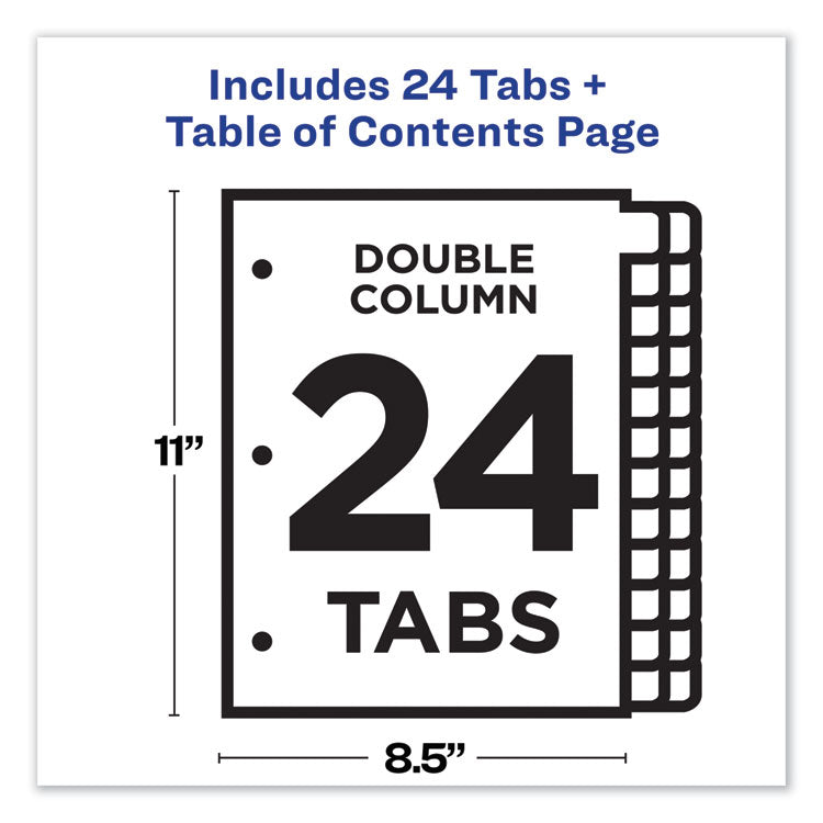 Customizable TOC Ready Index Double Column Multicolor Tab Dividers, 24-Tab, 1 to 24, 11 x 8.5, White, 1 Set