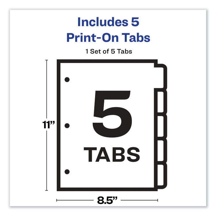 Customizable Print-On Dividers, 3-Hole Punched, 5-Tab, 11 x 8.5, White, 1 Set