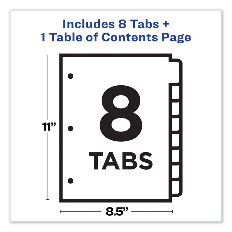 Customizable TOC Ready Index Multicolor Tab Dividers, 8-Tab, 1 to 8, 11 x 8.5, White, Traditional Color Tabs, 1 Set