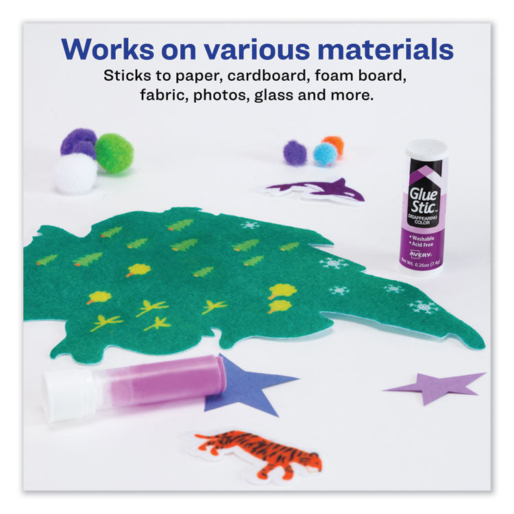 Permanent Glue Stic Value Pack, 0.26 Oz, Applies Purple, Dries Clear, 6/pack