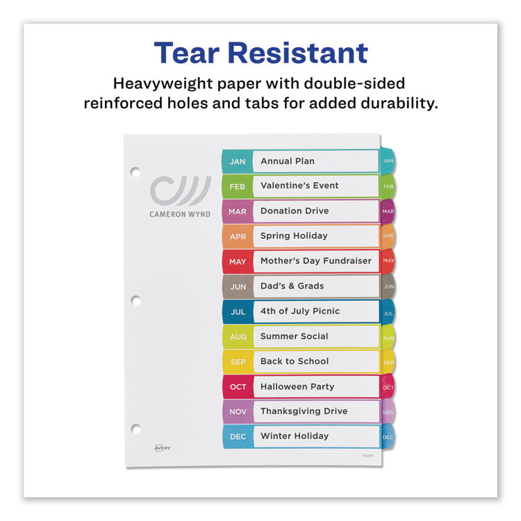 Customizable TOC Ready Index Multicolor Tab Dividers, 12-Tab, Jan. to Dec., 11 x 8.5, White, Contemporary Color Tabs, 1 Set