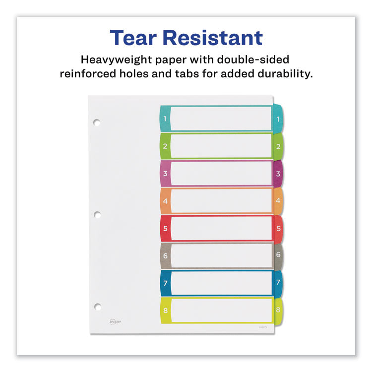 Customizable TOC Ready Index Multicolor Tab Dividers, 8-Tab, 1 to 8, 11 x 8.5, White, Contemporary Color Tabs, 1 Set