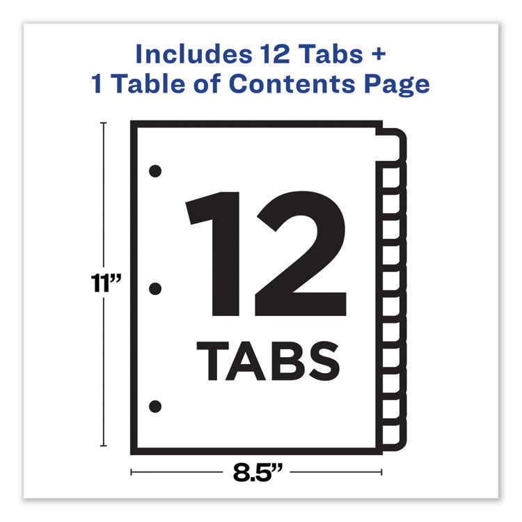 Customizable TOC Ready Index Black and White Dividers, 12-Tab, 1 to 12, 11 x 8.5, 1 Set
