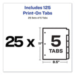 Customizable Print-On Dividers, 3-Hole Punched, 5-Tab, 11 x 8.5, White, 25 Sets