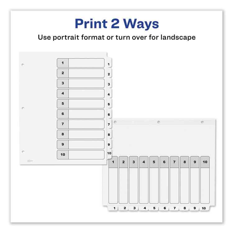 Customizable TOC Ready Index Black and White Dividers, 10-Tab, 1 to 10, 11 x 8.5, 1 Set