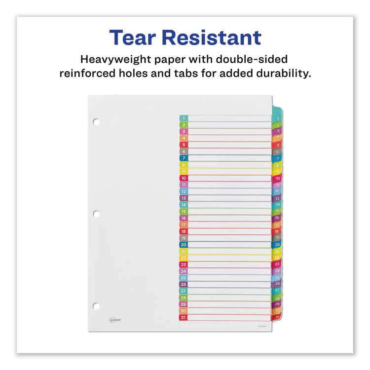 Customizable TOC Ready Index Multicolor Tab Dividers, 31-Tab, 1 to 31, 11 x 8.5, White, Contemporary Color Tabs, 1 Set