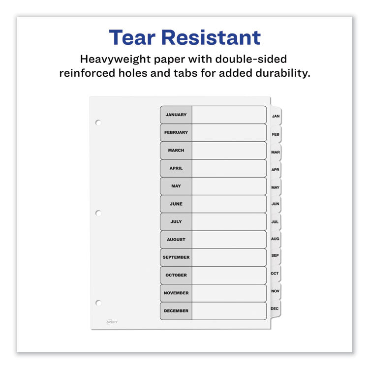 Customizable TOC Ready Index Black and White Dividers, 12-Tab, Jan. to Dec., 11 x 8.5, 1 Set