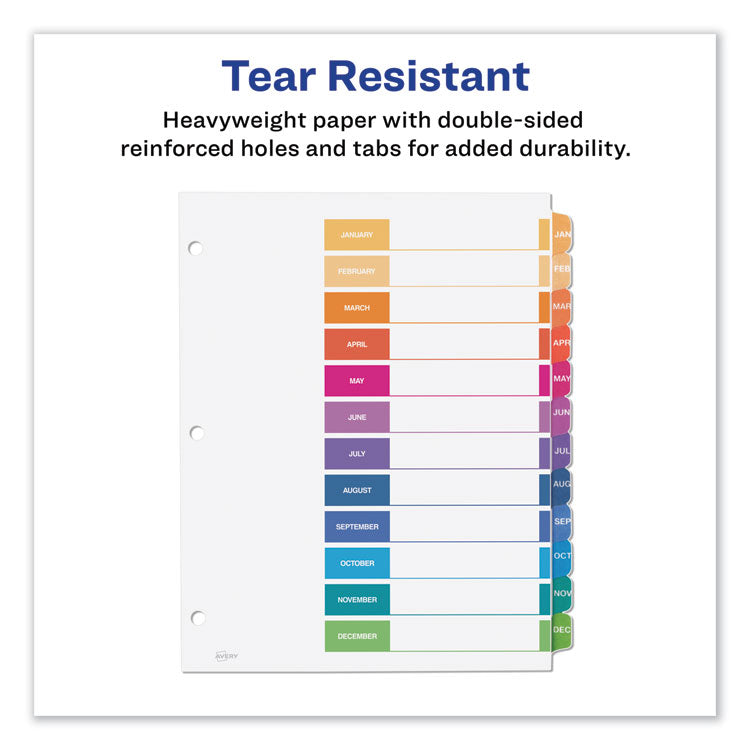 Customizable TOC Ready Index Multicolor Tab Dividers, 12-Tab, Jan. to Dec., 11 x 8.5, White, Traditional Color Tabs, 1 Set