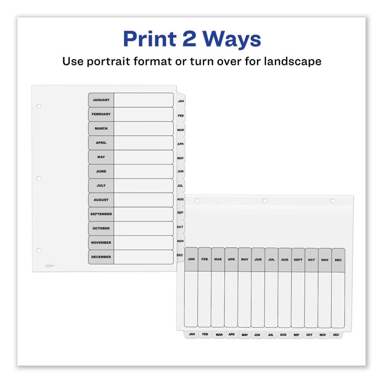 Customizable TOC Ready Index Black and White Dividers, 12-Tab, Jan. to Dec., 11 x 8.5, 1 Set