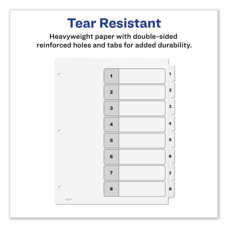 Customizable TOC Ready Index Black and White Dividers, 8-Tab, 1 to 8, 11 x 8.5, 1 Set