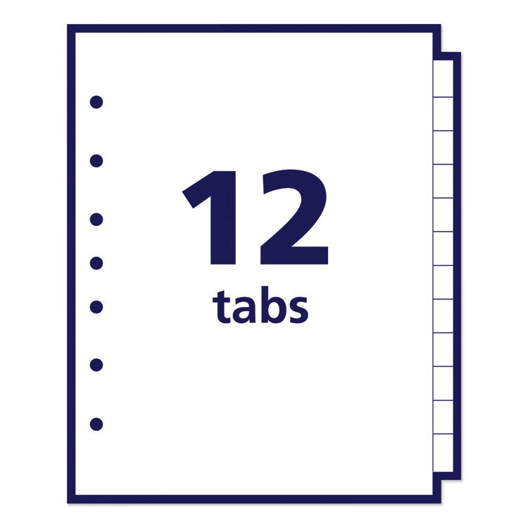 Preprinted Tab Dividers, 12-Tab, Jan. to Dec., 8.5 x 5.5, White, 1 Set