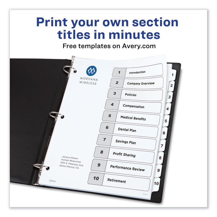 Customizable TOC Ready Index Black and White Dividers, 10-Tab, 1 to 10, 11 x 8.5, 1 Set
