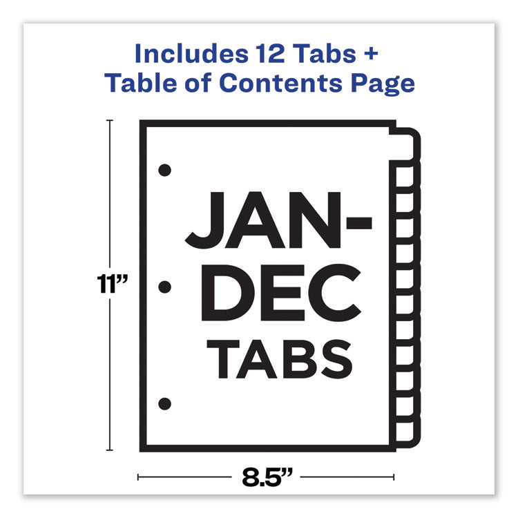 Customizable TOC Ready Index Black and White Dividers, 12-Tab, Jan. to Dec., 11 x 8.5, 1 Set