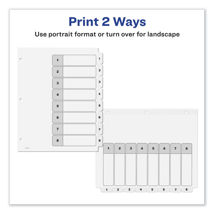 Customizable TOC Ready Index Black and White Dividers, 8-Tab, 1 to 8, 11 x 8.5, 1 Set