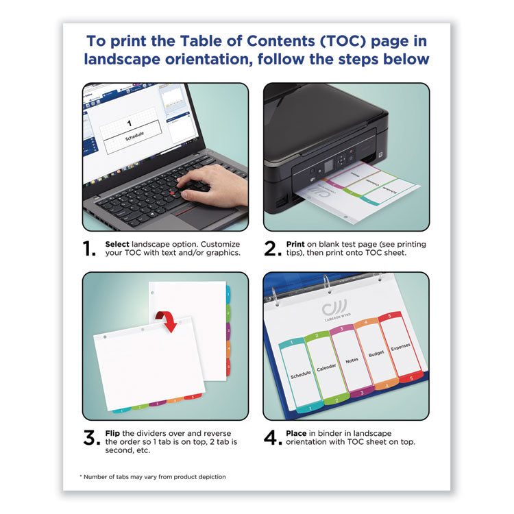 Customizable TOC Ready Index Multicolor Tab Dividers, 8-Tab, 1 to 8, 11 x 8.5, White, Contemporary Color Tabs, 1 Set