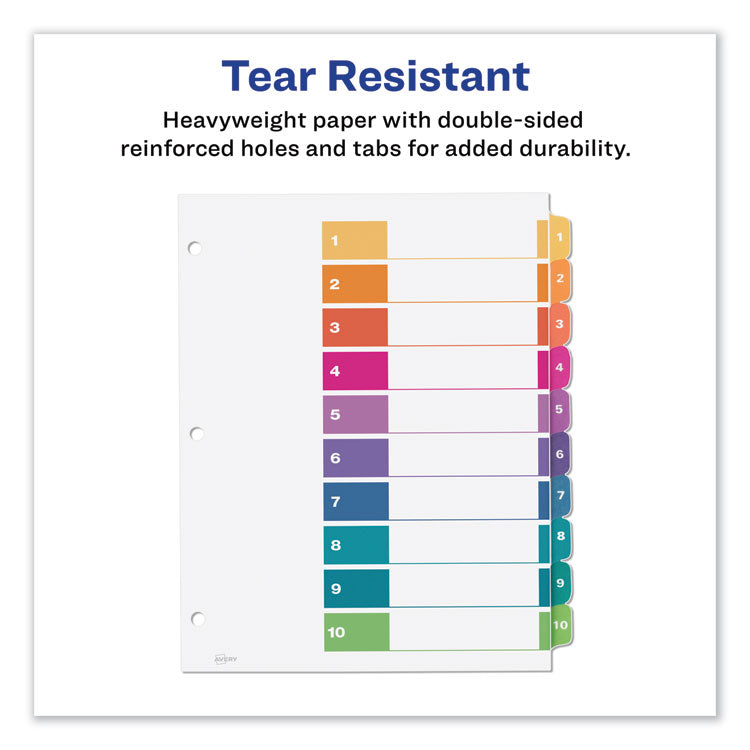 Customizable TOC Ready Index Multicolor Tab Dividers, Uncollated, 10-Tab, 1 to 10, 11 x 8.5, White, 24 Sets