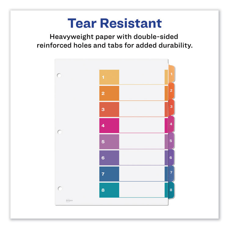 Customizable TOC Ready Index Multicolor Tab Dividers, 8-Tab, 1 to 8, 11 x 8.5, White, Traditional Color Tabs, 1 Set