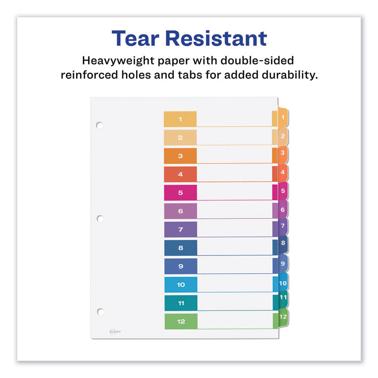 Customizable TOC Ready Index Multicolor Tab Dividers, 12-Tab, 1 to 12, 11 x 8.5, White, Traditional Color Tabs, 1 Set
