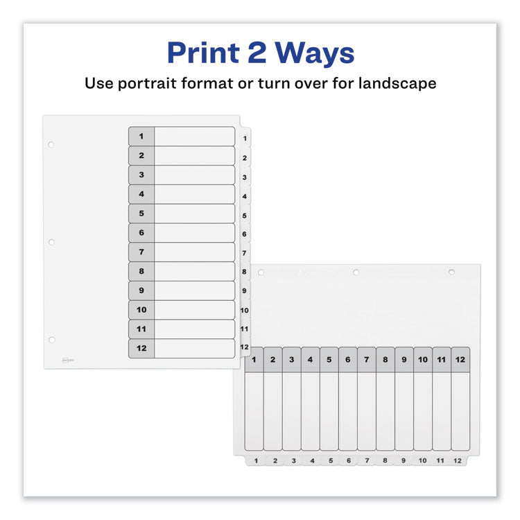 Customizable TOC Ready Index Black and White Dividers, 12-Tab, 1 to 12, 11 x 8.5, 1 Set