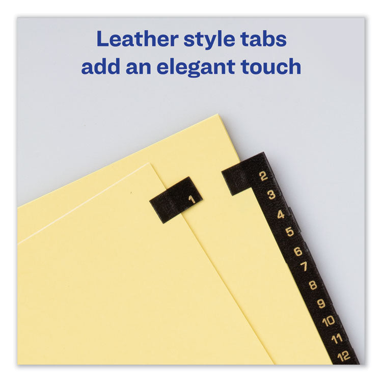 Preprinted Black Leather Tab Dividers w/Gold Reinforced Edge, 31-Tab, 1 to 31, 11 x 8.5, Buff, 1 Set