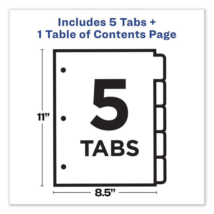Customizable Table Of Contents Ready Index Dividers With Multicolor Tabs, 5-Tab, 1 To 5, 11 X 8.5, Translucent, 1 Set
