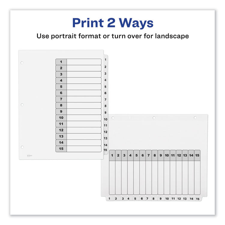 Customizable TOC Ready Index Black and White Dividers, 15-Tab, 1 to 15, 11 x 8.5, 1 Set