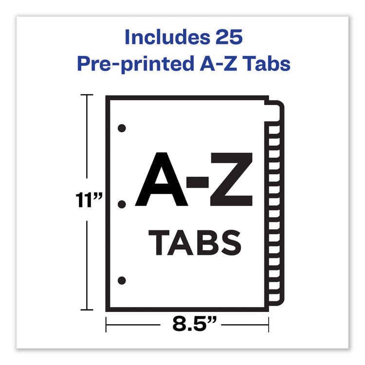 Preprinted Black Leather Tab Dividers w/Gold Reinforced Edge, 25-Tab, A to Z, 11 x 8.5, Buff, 1 Set