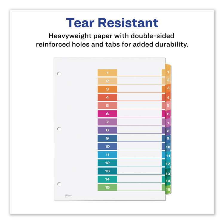 Customizable TOC Ready Index Multicolor Tab Dividers, 15-Tab, 1 to 15, 11 x 8.5, White, Traditional Color Tabs, 6 Sets