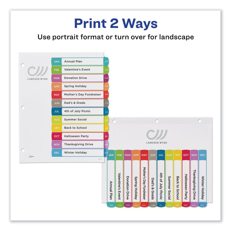 Customizable TOC Ready Index Multicolor Tab Dividers, 12-Tab, Jan. to Dec., 11 x 8.5, White, Contemporary Color Tabs, 1 Set