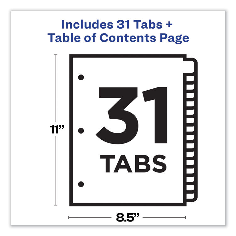 Customizable TOC Ready Index Black and White Dividers, 31-Tab, 1 to 31, 11 x 8.5, 1 Set