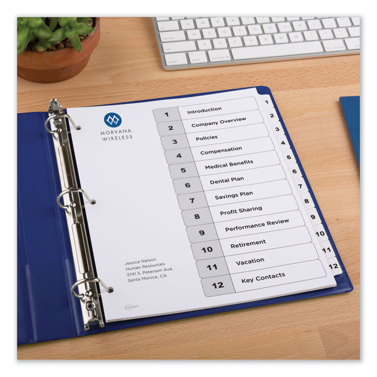 Customizable TOC Ready Index Black and White Dividers, 12-Tab, 1 to 12, 11 x 8.5, 1 Set