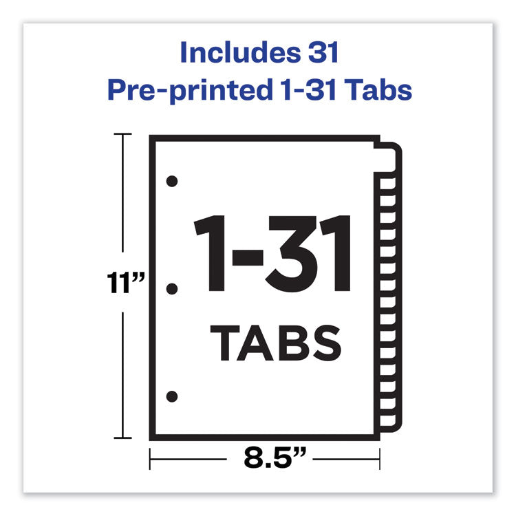 Preprinted Laminated Tab Dividers with Gold Reinforced Binding Edge, 31-Tab, 1 to 31, 11 x 8.5, Buff, 1 Set
