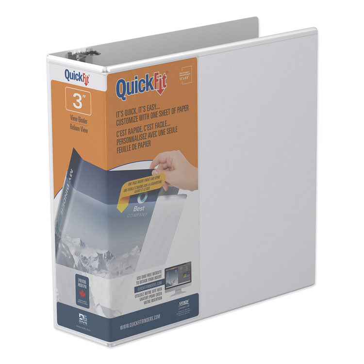 Quickfit D-Ring View Binder, 3 Rings, 3" Capacity, 11 X 8.5, White
