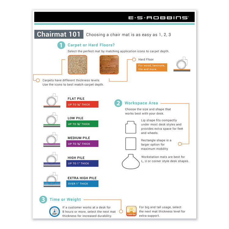 EverLife Light Use Chair Mat for Flat to Low Pile Carpet, Rectangular, 46 x 60, Clear