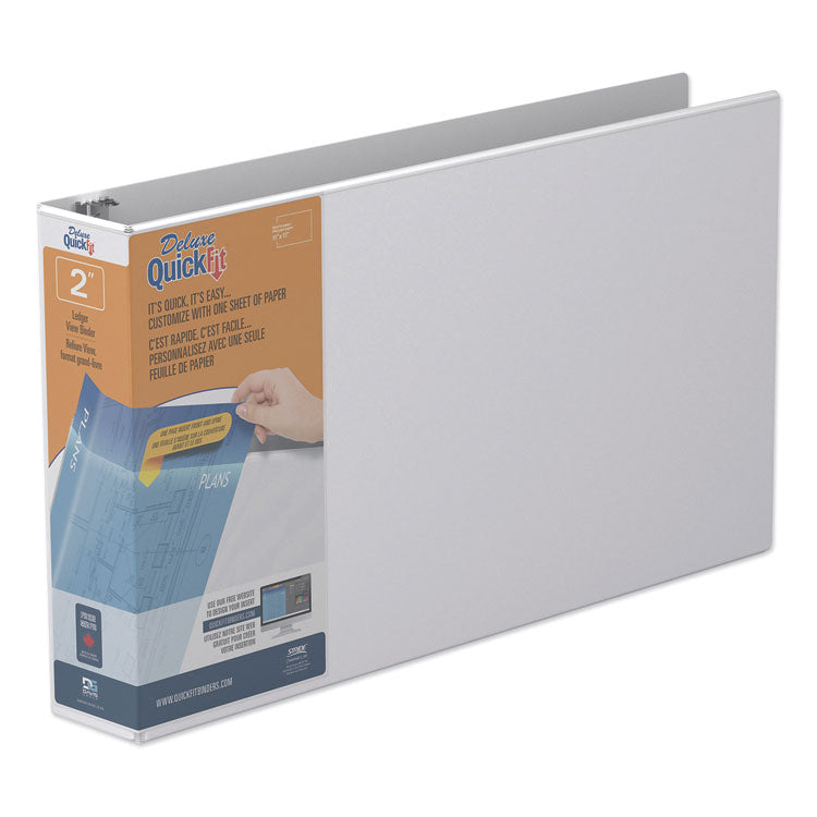 Quickfit Ledger D-Ring View Binder, 3 Rings, 2" Capacity, 11 X 17, White