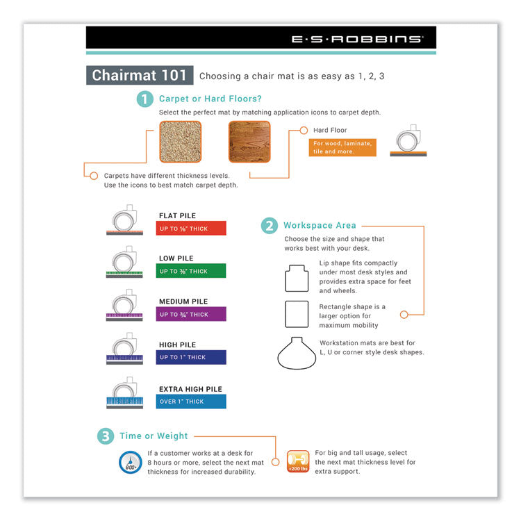 EverLife Chair Mats for Medium Pile Carpet, Contour, 66 x 60, Clear