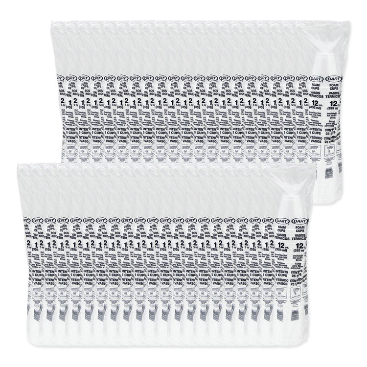 Foam Drink Cups, 12 oz, Squat, White, 1,000/Carton