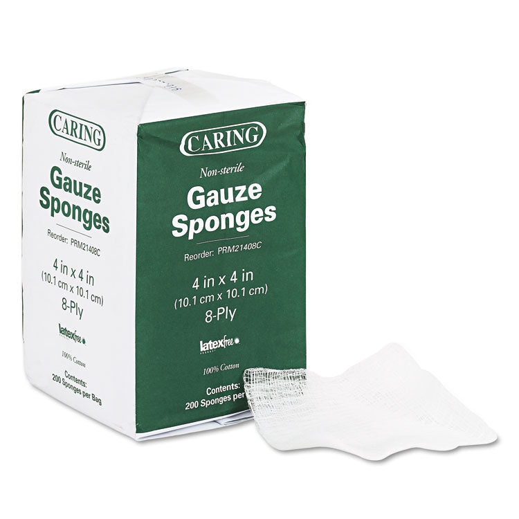 Caring Woven Gauze Sponges, Non-Sterile, 8-Ply, 4 X 4, 200/pack