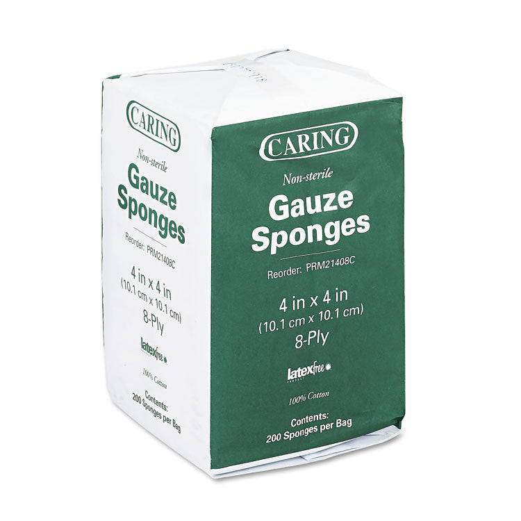 Caring Woven Gauze Sponges, Non-Sterile, 8-Ply, 4 X 4, 200/pack