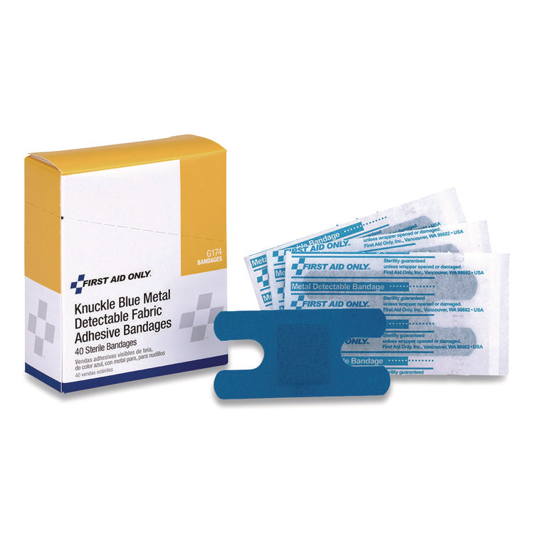 Blue Metal Detectable Fabric Adhesive Bandages, Four-Wing Knuckle, 1.5 X 3, 40/box