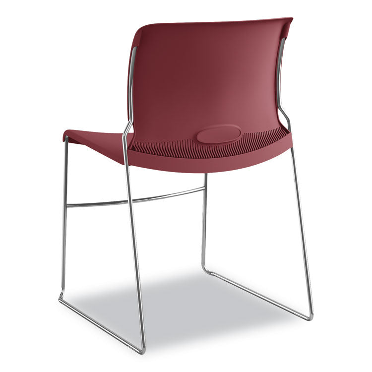 Olson Stacker High Density Chair, Supports 300 lb, 17.75" Seat Height, Mulberry Seat, Mulberry Back, Chrome Base, 4/Carton