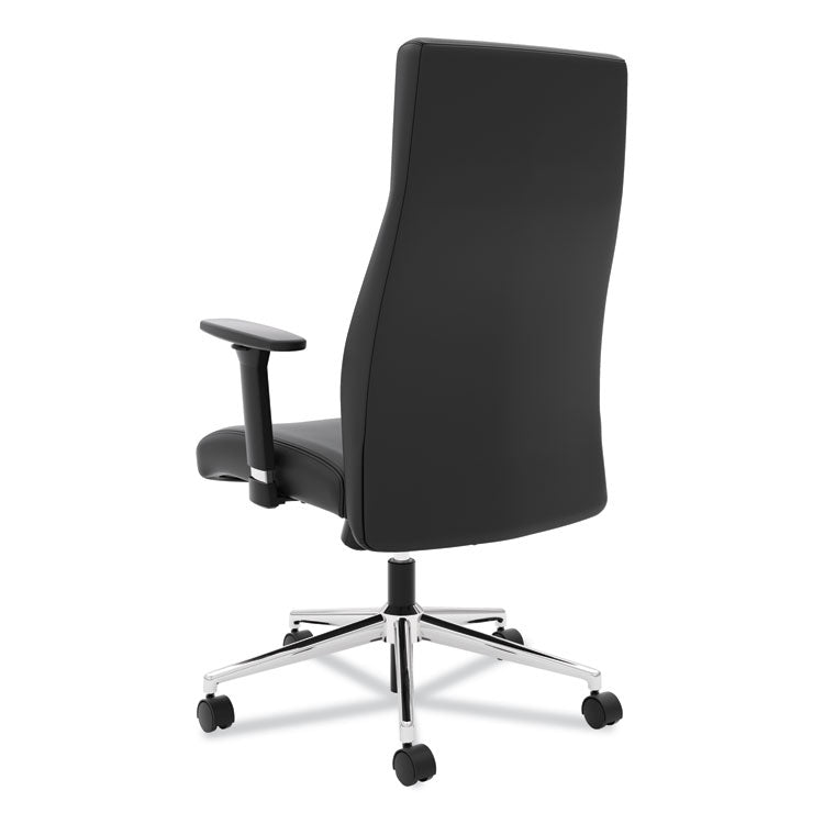 Define Executive High-Back Leather Chair, Supports 250 Lb, 17" To 21" Seat Height, Black Seat/back, Polished Chrome Base