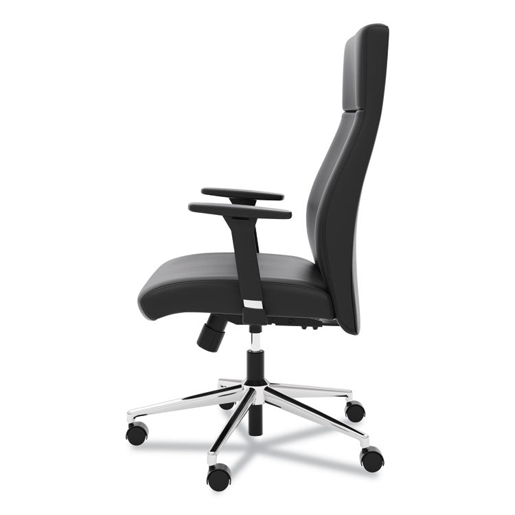 Define Executive High-Back Leather Chair, Supports 250 Lb, 17" To 21" Seat Height, Black Seat/back, Polished Chrome Base