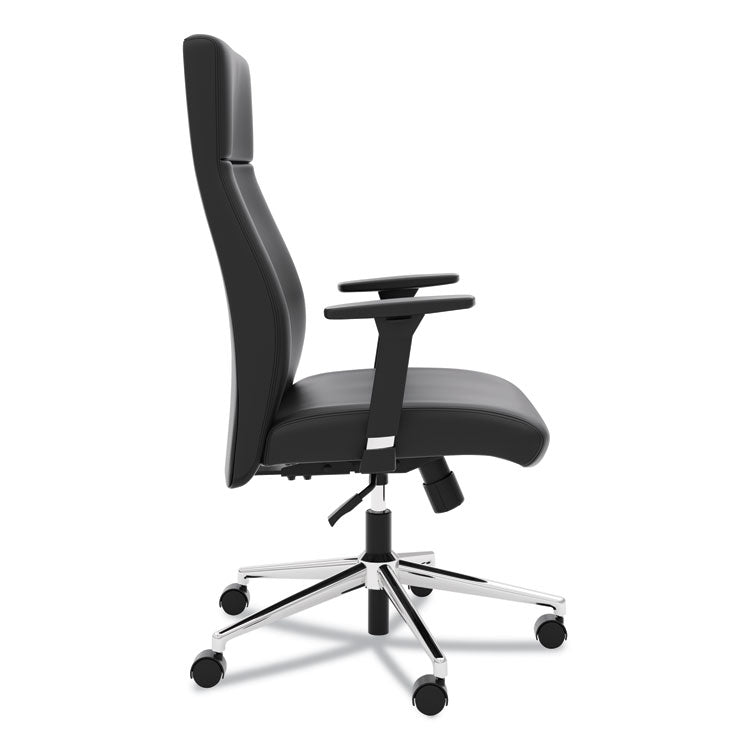 Define Executive High-Back Leather Chair, Supports 250 Lb, 17" To 21" Seat Height, Black Seat/back, Polished Chrome Base